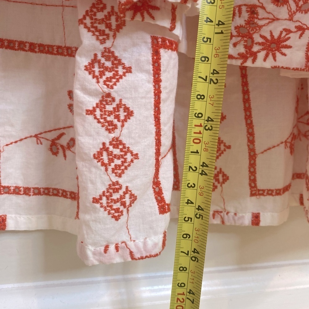 Poetry 100% Cotton Bohemian Patchwork White w Poppy Red Embroidery Midi Size 12 - Picture 9 of 9